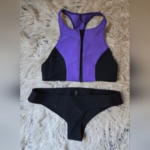 Lisa Marie Fernandez Purple & Black Neoprene Color Block Zip Front Bikini Set M